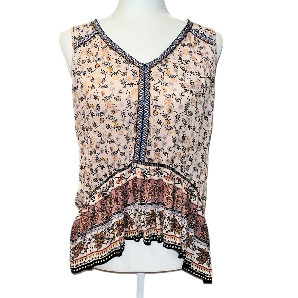 PATRONS Of Peace Floral Blush Patterned High Low V-neck Sleeveless  Size SMALL